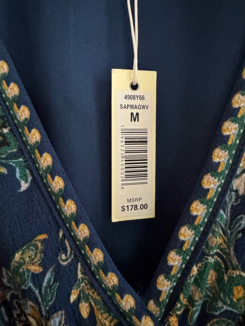 Max Studio Navy Boho Floral V-Neck Maxi Dress Empire Waist Balloon Sleeve M NWT - Picture 9 of 11